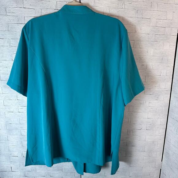 Maggie Barnes women’s blouse teal button up round color western electric grandma - Picture 2 of 9